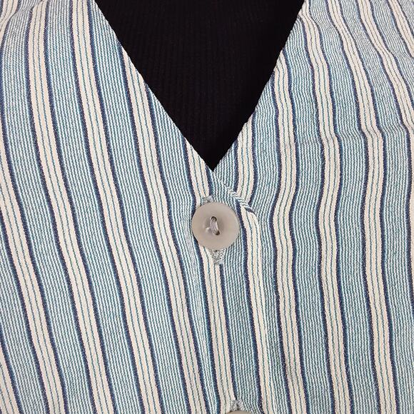 Vintage 90s Pinstripe Waist Coat Vest Tie Back Blue Button Front Sleeveless L - Picture 4 of 11